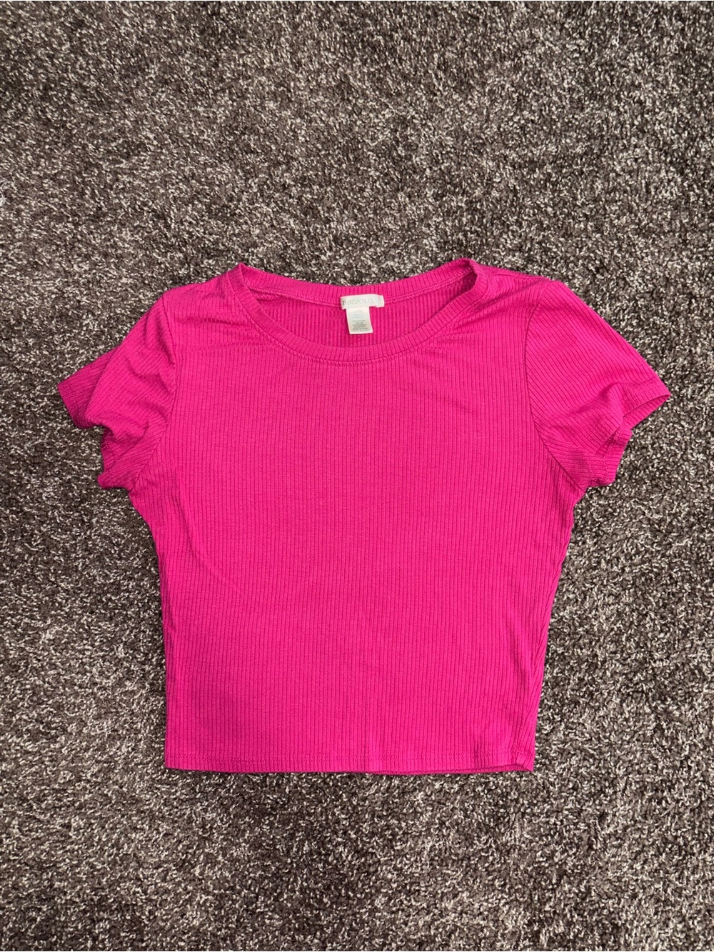 Bozzolo Fuchsia Ribbed Short Sleeve Crop Top